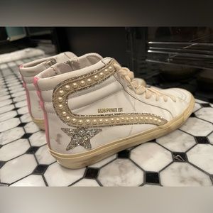 Golden Goose Mid Top Glitter Pearl Sneakers - Size 8